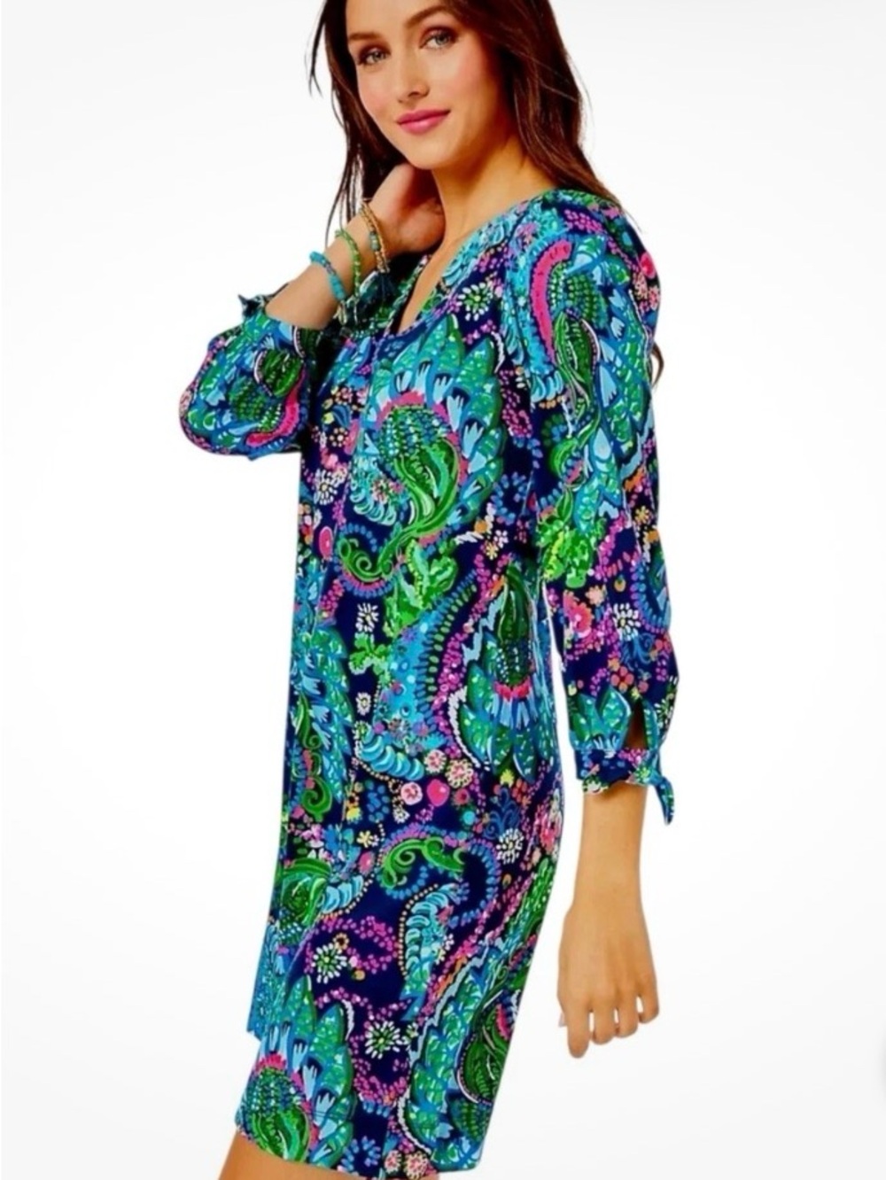 Lilly Pulitzer Cath Dress Take Me To The Sea Paisley Cotton Knit XL - Picture 2 of 8
